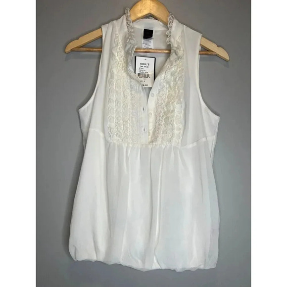 Wrapper Tops - Wrapper Kohls white ivory lace button tank blouse top shirt career size LARGE